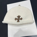 Chrome Hearts Leopard Leather Cross Silver Jewelry Cold Hat #334406