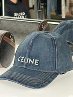Celine Men Women Fashion Vintage Cowboy Letter Embroidery Baseball Cap Blue Casual Duck Hat #72129