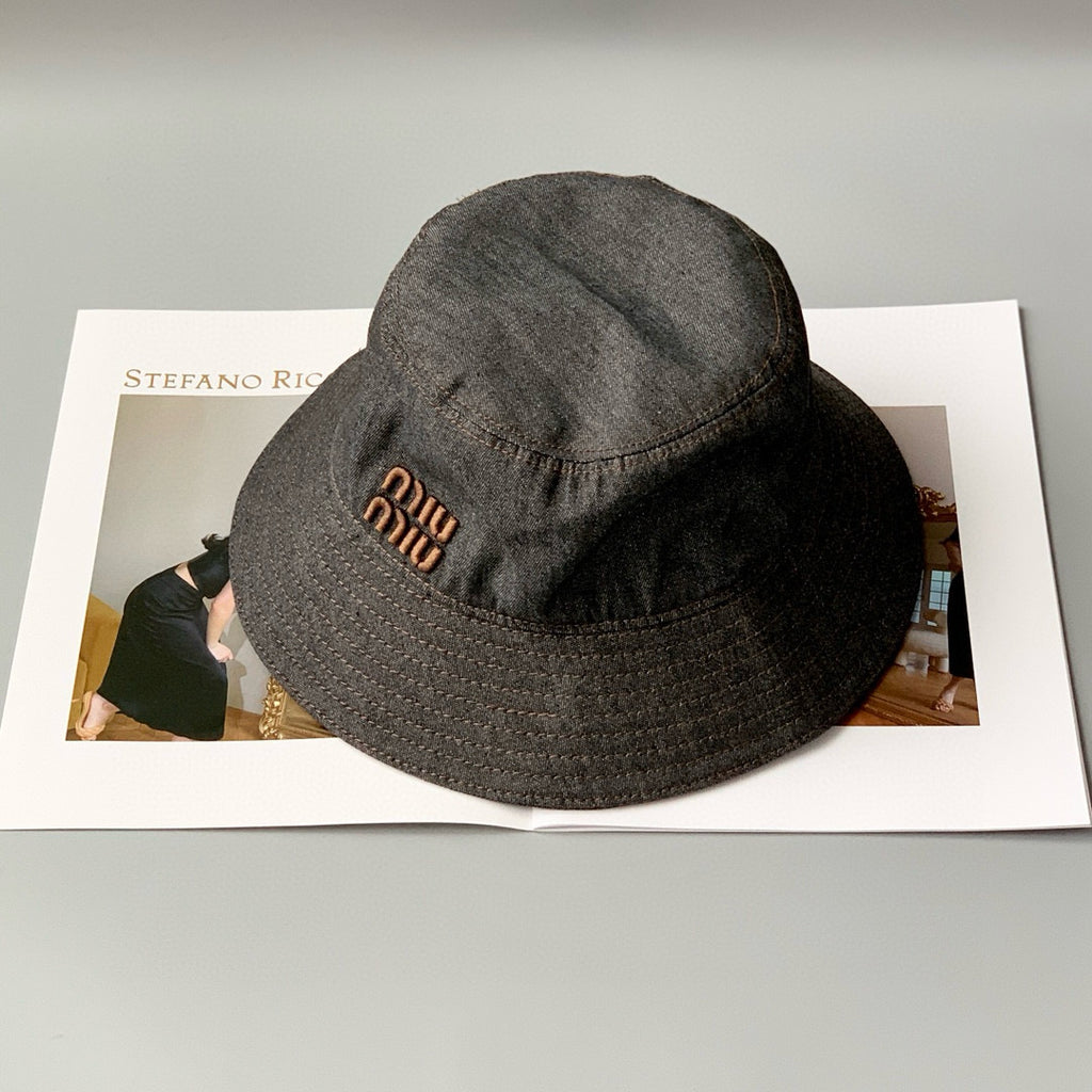 MiuMiu Men's and Women's Logo Embroidered Black Cowboy Fisherman's Cap Baseball Hat #98957
