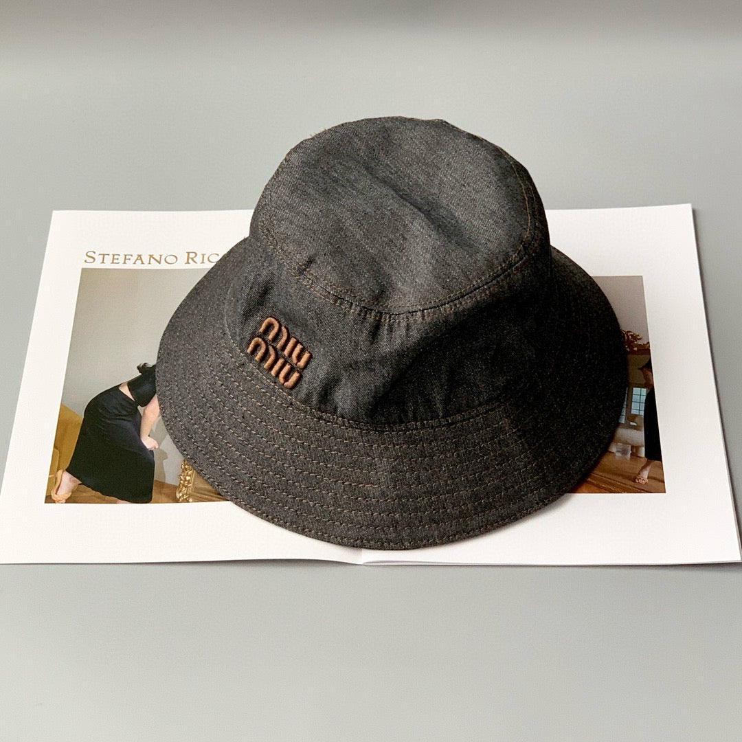 MiuMiu Men's and Women's Logo Embroidered Black Cowboy Fisherman's Cap Baseball Hat #98957