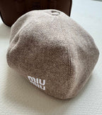 MiuMiu Women's Solid Color V-Pattern Wool Fabric Beret Cap Hat #73985