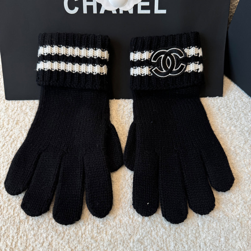Chanel Women's Fall And Winter Black And White Gray Temperament Warm Winter Accessories Scarf Hat Gloves Fashion Trend Set #81628