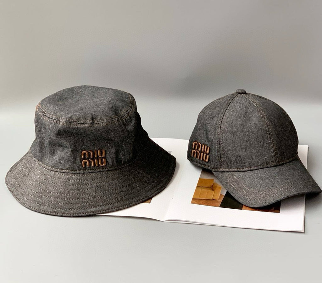 MiuMiu Men's and Women's Logo Embroidered Black Cowboy Fisherman's Cap Baseball Hat #98957