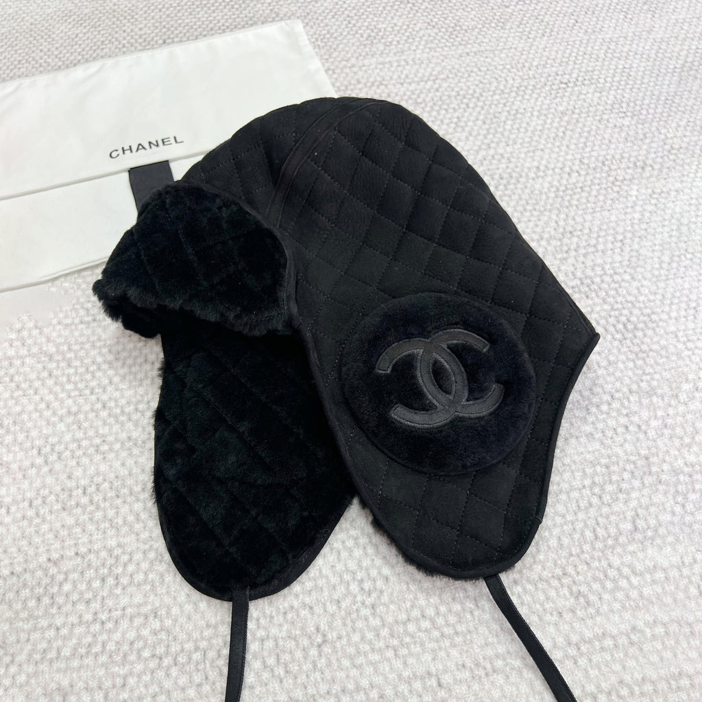 Chanel Men's and Women's Autumn and Winter Solid Color Sheep Leather Padded Cap Ears Hat #74597