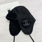 Chanel Men's and Women's Autumn and Winter Solid Color Sheep Leather Padded Cap Ears Hat #74597