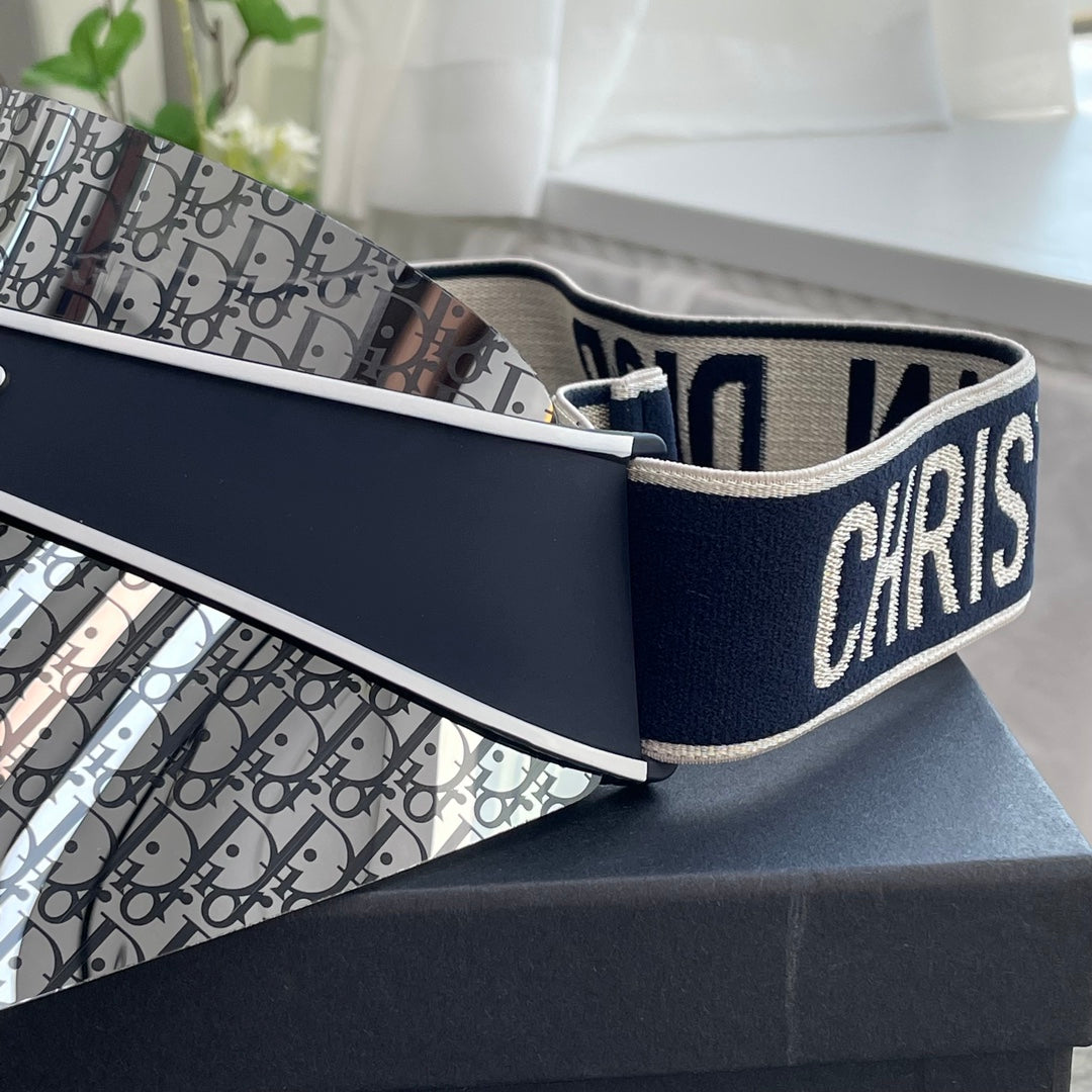 Dior Luxury Dark Patterned Sun Visor with Embossed Logo Strap Cap Hat - High-End Fashion Accessory #75718