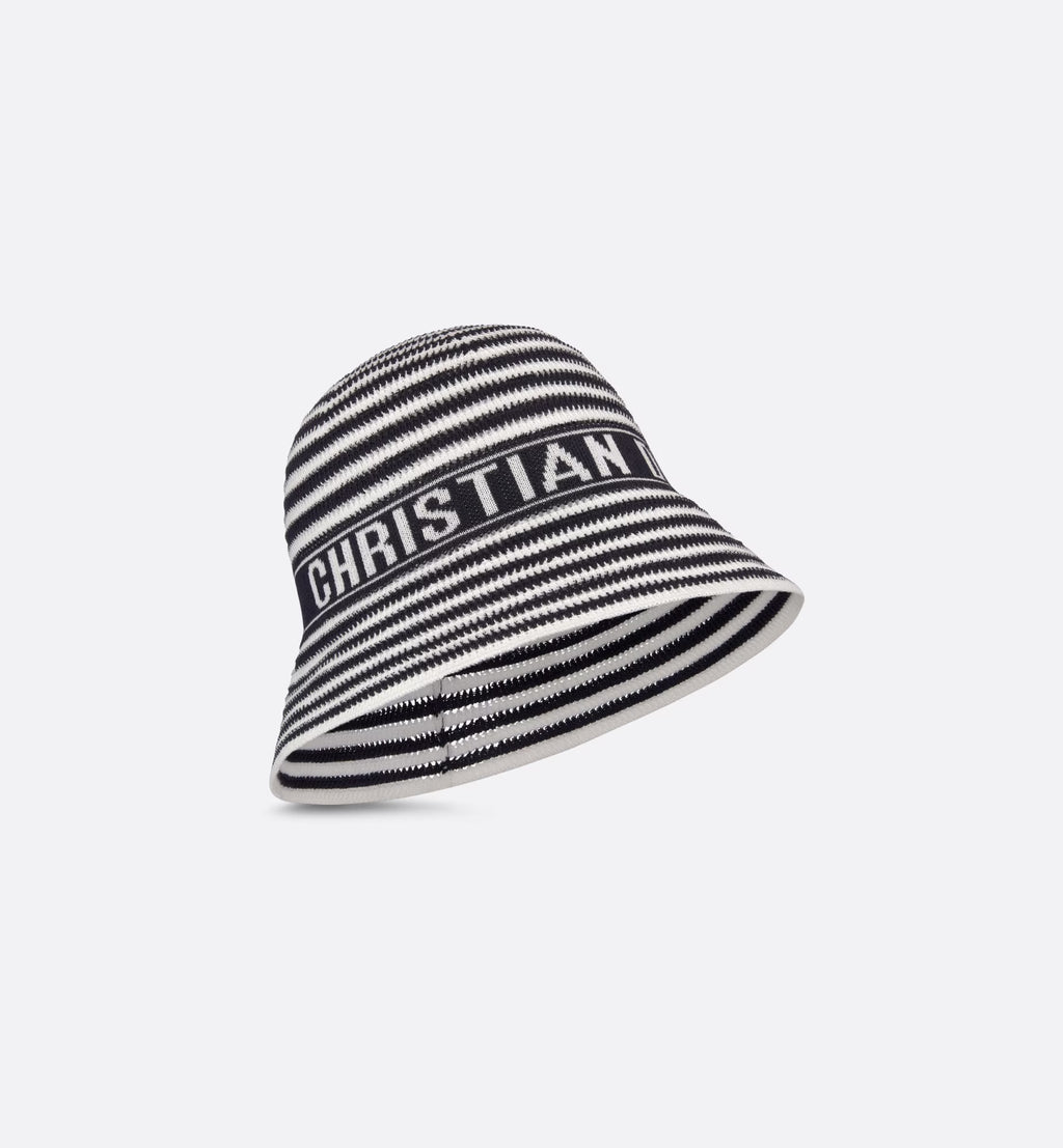 Dior Dioriviera D-Tulipe Women's Black and White Striped Embroidered Letter Printed Cotton Fisherman's Hat Cap #72552