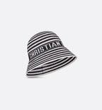 Dior Dioriviera D-Tulipe Women's Black and White Striped Embroidered Letter Printed Cotton Fisherman's Hat Cap #72552