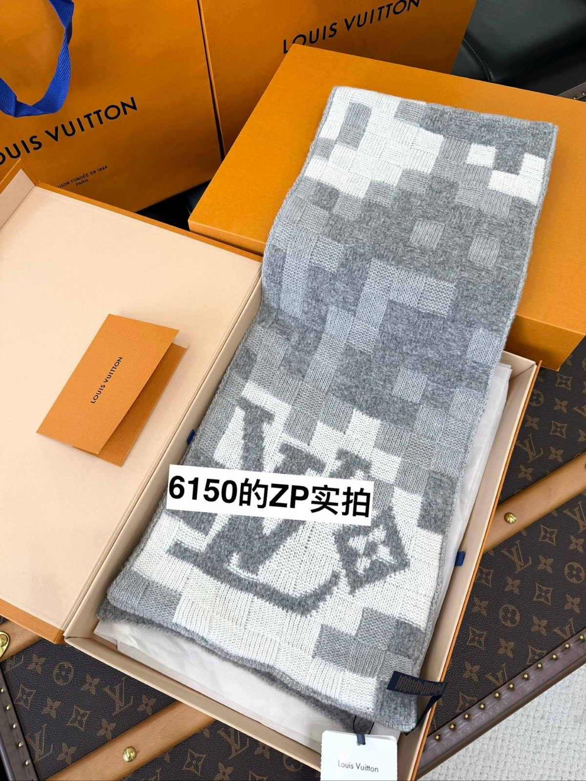 Louis Vuitton Men's and Women's Logo Embroidered Gray Sheep Wool Pom Pom Hat Cap Scarf #73793