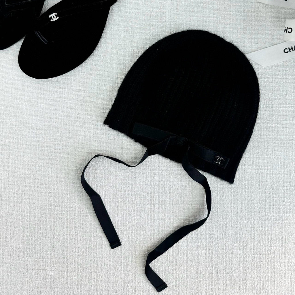 Chanel Women's Fall/Winter Black Floppy Knit Hat Cap #72794