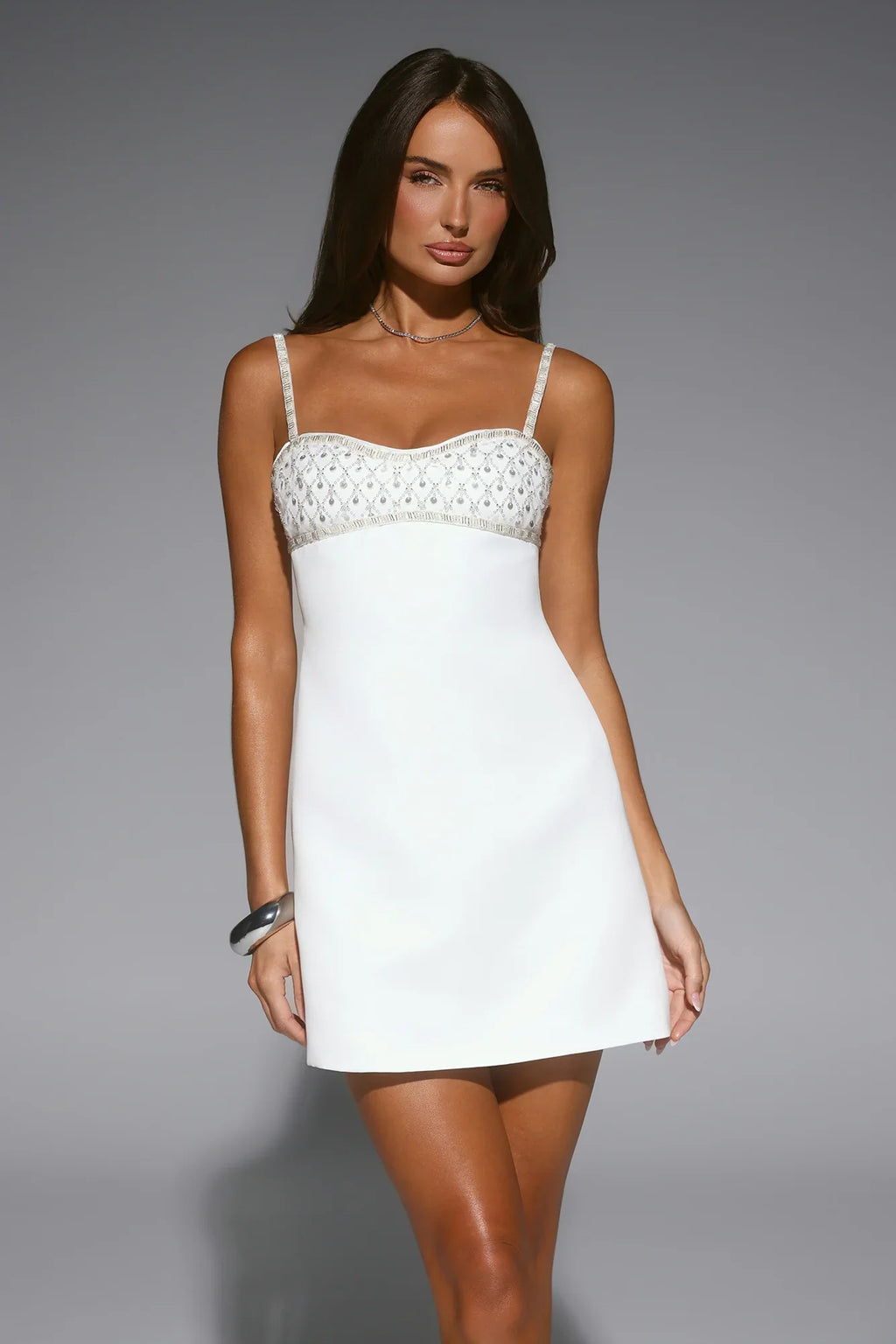 Special Moments Satin Embellished Mini Dress White