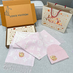 Louis Vuitton Women's Autumn and Winter Embroidery Pan Long Patch Logo Pink Woolen Fleece Hat Scarf Set #98115
