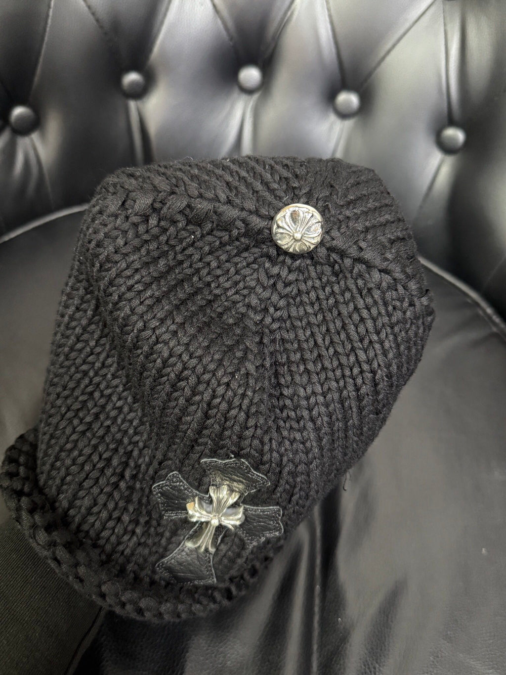 Chrome Hearts Sterling Silver Leather Embellished Cold Hat #333922