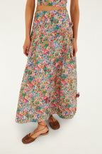Off-White Peasant Floral Butterflies  Maxi Skirt