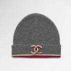 Chanel CC Cashmere Cold Hat Knitted Hat Gray#388505