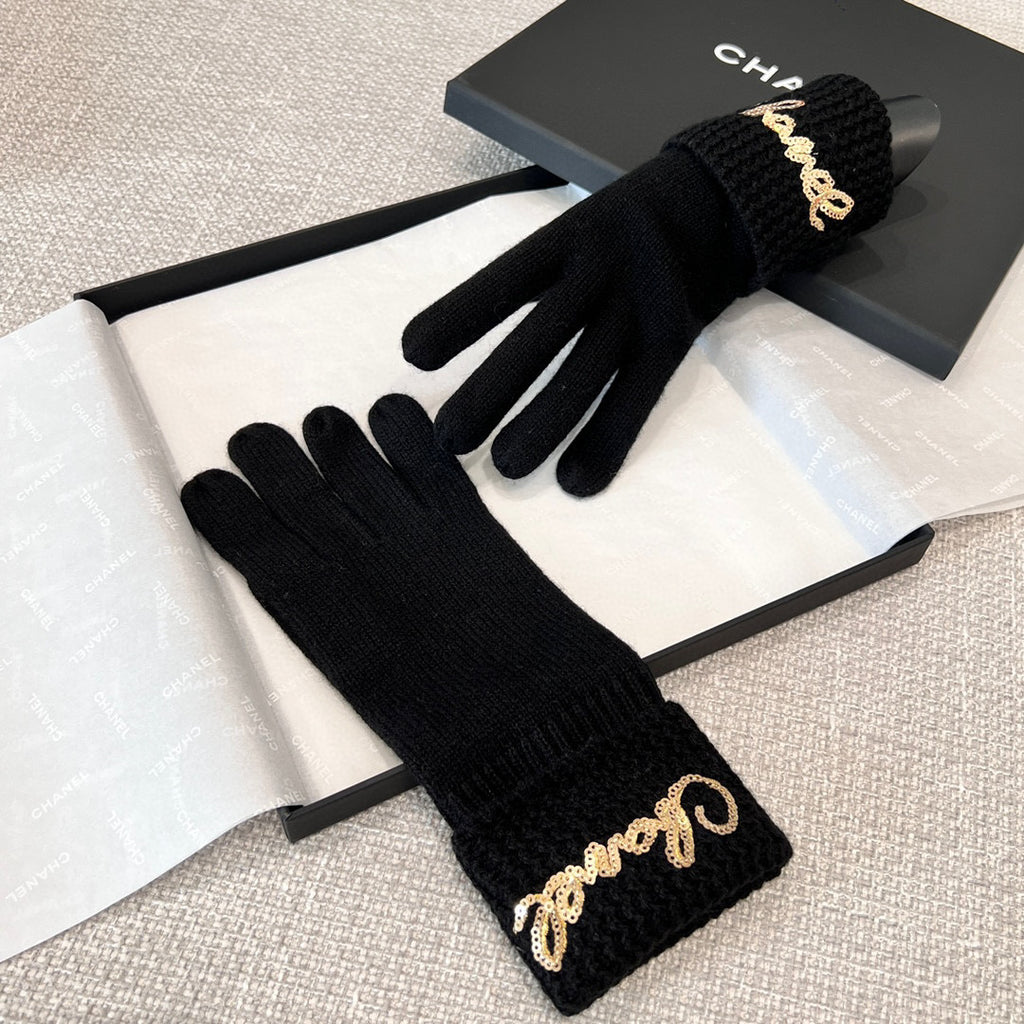Chanel Cashmere Knit Hat Gloves Scarf #96642