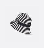 Dior Dioriviera D-Tulipe Women's Black and White Striped Embroidered Letter Printed Cotton Fisherman's Hat Cap #72552