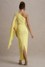 Clementina | Lemon Asymmetric Cape Sleeve Maxi Dress