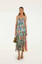 Light Blue Floral Delhi Sleeveless Maxi Dress