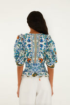 Off-White Flora Tile Smocked  Blouse