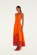 Orange Fruit Richelieu Artisanal Maxi Dress