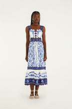 Off-White Porcelain Garden Cut-Out Midi Dress