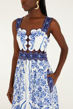 Off-White Porcelain Garden Cut-Out Midi Dress