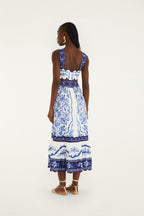 Off-White Porcelain Garden Cut-Out Midi Dress