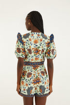 Light Green Floral Delhi Tapestry Belted  Romper