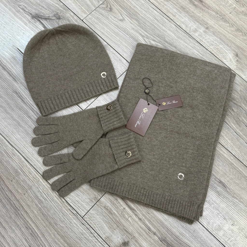 Loro Piana Men's And Women's Winter Fashion Casual Solid-Color Hat. Scarf. and Gloves Three Piece Set Accessories #78643