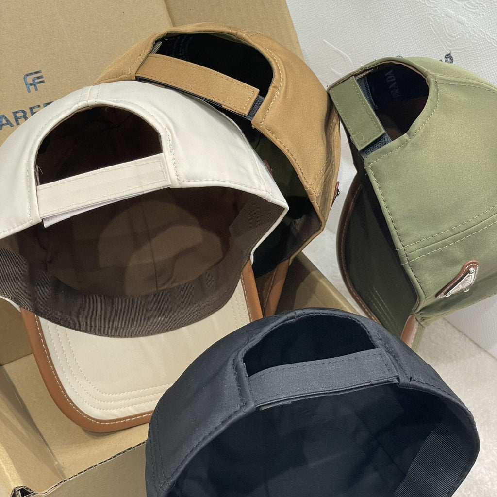 Prada Men's Metal Triangle Label Logo Solid Color Nylon Patchwork Leather Baseball Cap Hat #75923