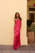 Island Nectar Satin Strapless Maxi Dress Red