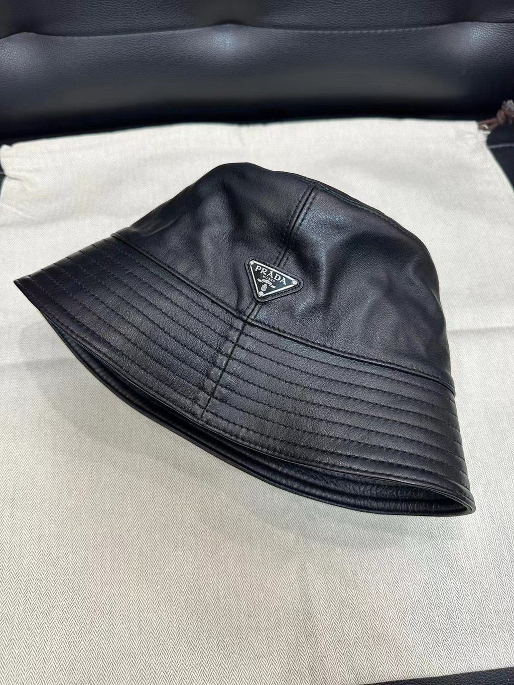 Prada Unisex Spring/Fall Fashion Casual Solid Color Fisherman's Hat with Logo Sheepskin Hat Accessories #78471