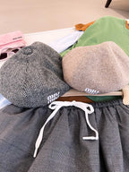 MiuMiu Women's Solid Color V-Pattern Wool Fabric Beret Cap Hat #74532