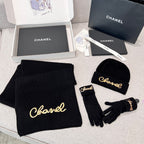 Chanel Cashmere Knit Hat Gloves Scarf #96642