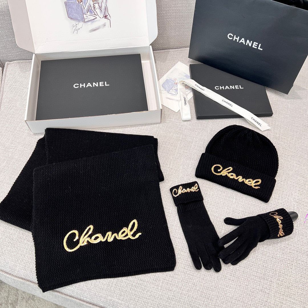 Chanel Cashmere Knit Hat Gloves Scarf #96642