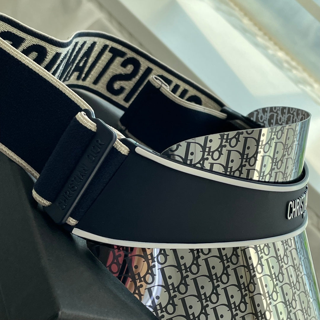 Dior Luxury Dark Patterned Sun Visor with Embossed Logo Strap Cap Hat - High-End Fashion Accessory #75718
