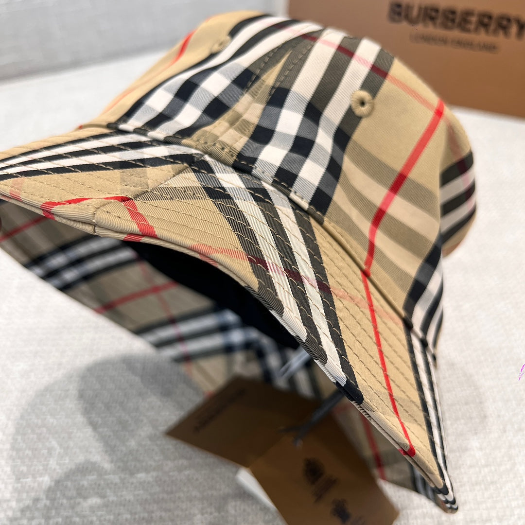 Burberry Men's And Women's Plaid Printed Cotton Fisherman's Hat Cap #77676