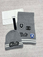 Chanel Women's Winter Graffiti Pattern Letter Print Solid Color Wool Hat Scarf Cap #73621