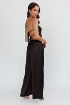 Panama Beach Wide Leg Satin Pants Black