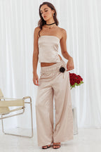 Panama Beach Wide Leg Satin Pants Stone