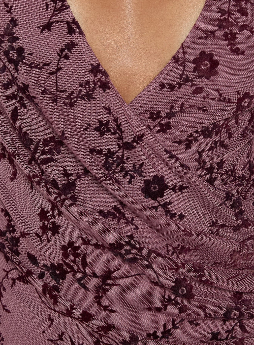 Dawsonne Plunge Neck Twist Front Mini Dress Plum Floral