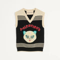 Valentino LE CHAT DE LA MAISON Women's Spring/Autumn Fashion Casual V-neck Knitted Letter Pattern Embroidered Sleeveless Vest  #78441
