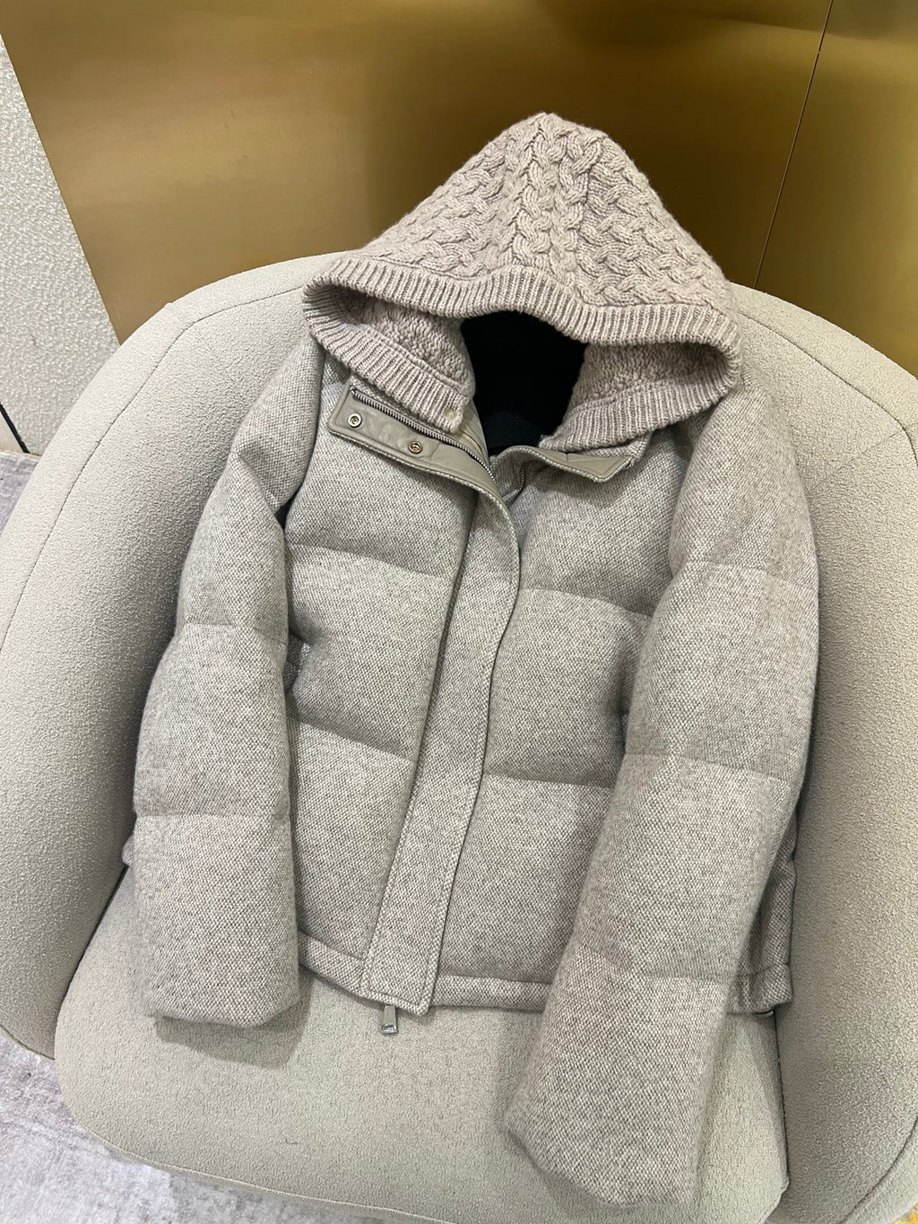 Loro Piana Women's Autumn And Winter Wool Cashmere Goose Down Jacket Soft And Comfortable Removable Hat Zipper Long Sleeve Hooded Jacket Ngvp #2649