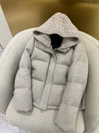 Loro Piana Women's Autumn And Winter Wool Cashmere Goose Down Jacket Soft And Comfortable Removable Hat Zipper Long Sleeve Hooded Jacket Ngvp #2649