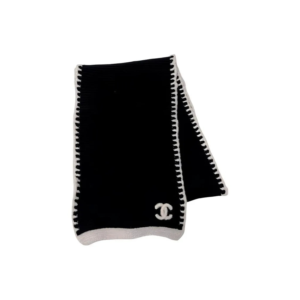Chanel Women's Classic Black And White LOGO Wool Scarf Cold Hat #328249