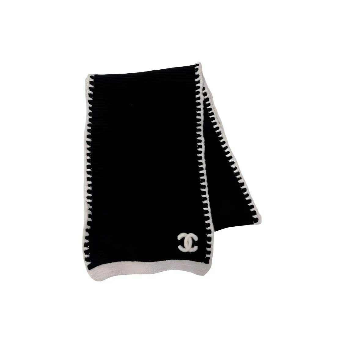 Chanel Women's Classic Black And White LOGO Wool Scarf Cold Hat #328249