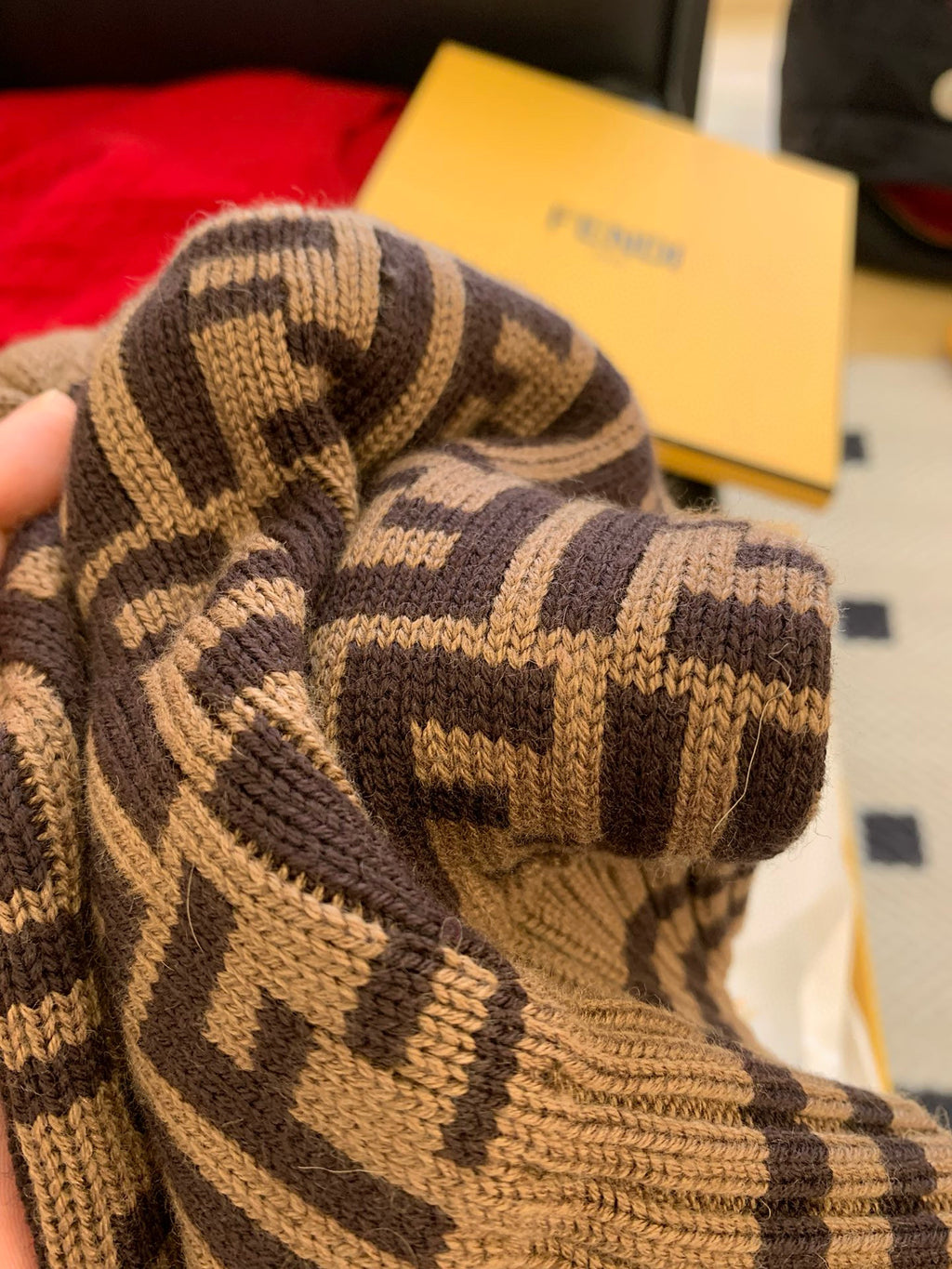 Fendi Children's Bear Ears Brown Wool Logo Knit Hat #97875
