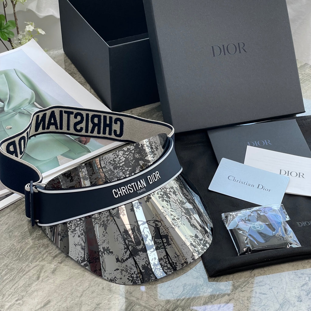 Dior Luxury Dark Patterned Sun Visor with Embossed Logo Strap Cap Hat - High-End Fashion Accessory #75718