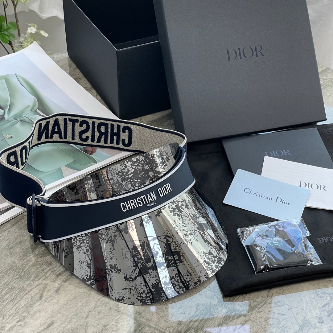 Dior Luxury Dark Patterned Sun Visor with Embossed Logo Strap Cap Hat - High-End Fashion Accessory #75718